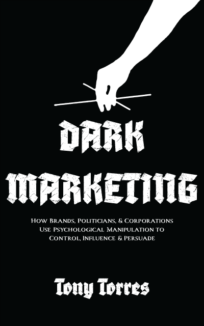 Dark Marketing cover image with a white hand pulling strings above bold white title text on a black background.