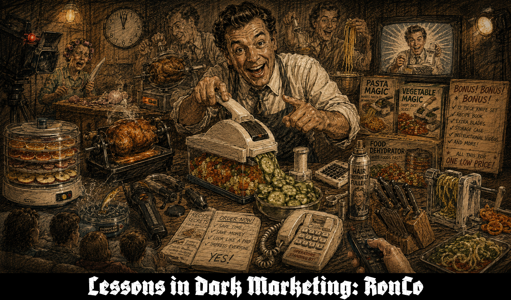 Ronco: A Dark Marketing Case Study in Infomercial Hypnosis, Kitchen Miracles, and “But Wait, There’s More” Consumer Conditioning