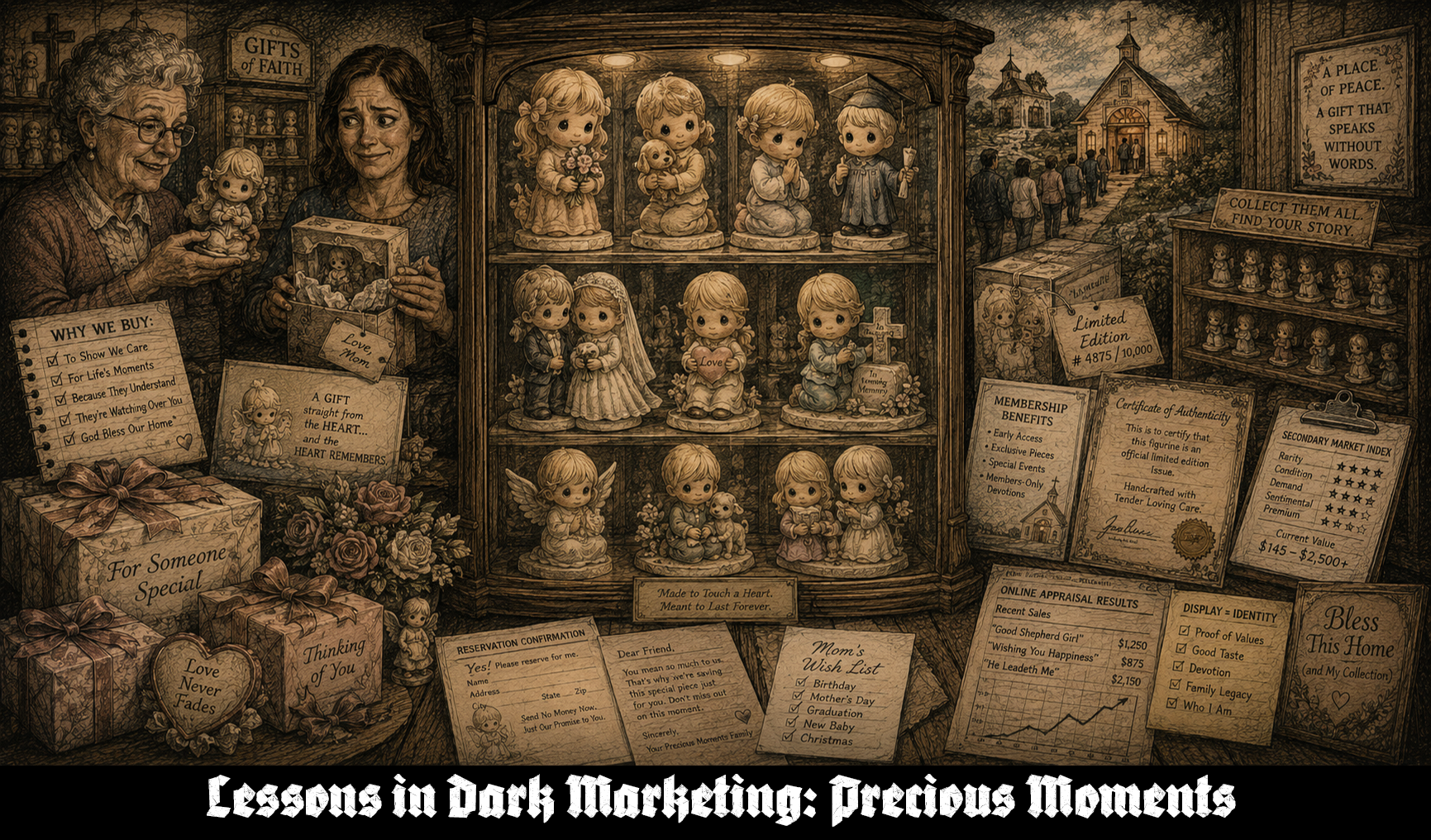 Precious Moments: A Dark Marketing Case Study in Porcelain Sentimentality, Dead-Eyed Innocence, and the Collectible Guilt Economy